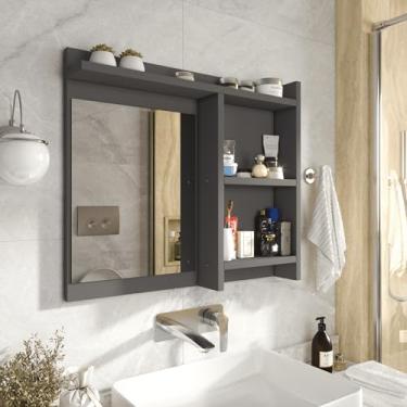 Imagem de Genérico, Espelheira de Banheiro Armarinho Organizador com Prateleira Nicho Nioki - Cinza