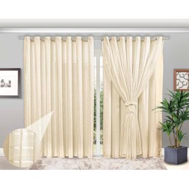 Imagem de Cortina de Voil Xadrez Grande Com Forro Microfibra Porta ou Janela (PALHA, 5 METROS)