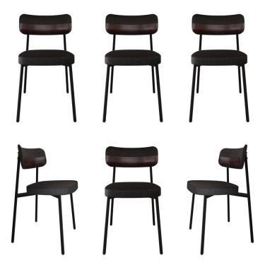 Imagem de Cadeira Fixa com 4 Pés 50 X 44,7 X 83,8 Cm com 6 Unidades Alloa Corriente Preto/Café/Preto