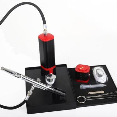 Imagem de Casubaris Mini kit de aerógrafo portátil com suporte estável para caneta de escova de ar e compressor de aerógrafo recarregável com bateria substituível para pregos, barbeiros, modelos, arte,