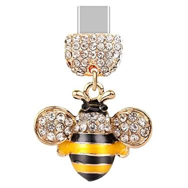 Imagem de ELISE & FONDA TP201 Tipo-C Porta de Carregamento Cristal Antipoeira Plugue Pingente 3D Pingente de Celular para Samsung/OnePlus/Xiaomi/Oppo Android iPhone 15/16 (Amarelo), approx.2.1 cm (L) x 1 cm (D)