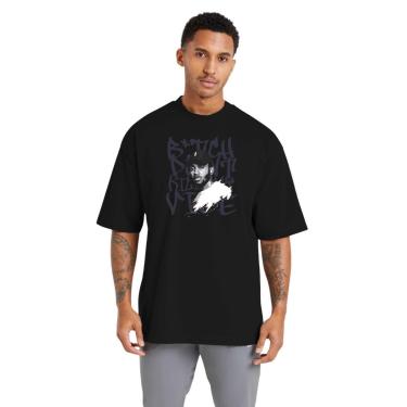 Imagem de Camiseta Oversized Streetwear de Algodão Masculina Ideal para Academia e Esportes Gola Redonda Preta-Masculino