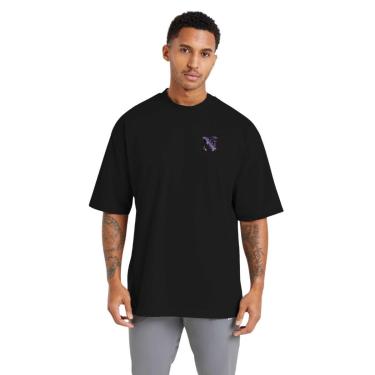 Imagem de Camiseta Oversized Streetwear de Algodão Masculina Ideal para Academia e Esportes Gola Redonda Preta-Masculino
