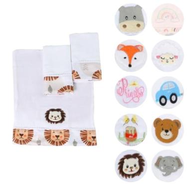 Imagem de Fraldas de Boca Para Bebê Estampada Bordada 30x40 com Tecido Duplo 03 Peças (Leãozinho)