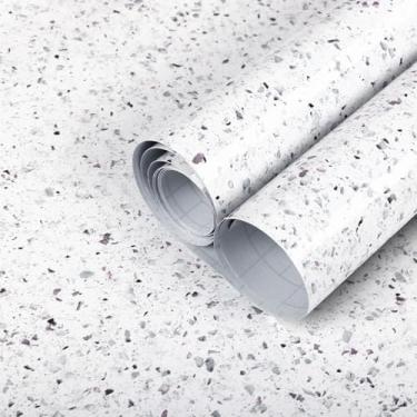Imagem de Decoroom Papel de contato de granito para bancadas 45 cm x 1000 cm à prova d'água autoadesivo papel de parede de mármore branco descasque e cole bancadas para armários cozinha banheiro filme de vinil