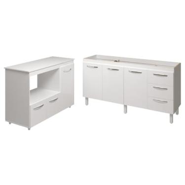 Imagem de Mobília Decor, Balcão Cozinha Armário Gabinete de Pia 150 cm Deise e Balcão Lilian Para Microondas e Forno Elétrico Branco