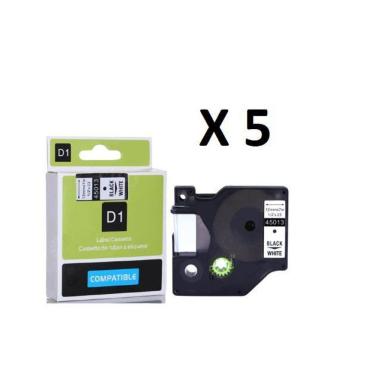Imagem de Kit 5 Fitas Compatível Dymo D1 45013 Branca Letra Preta 12Mm