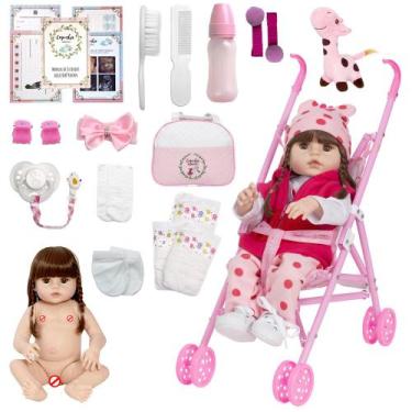 Imagem de Bebe Tipo Reborn Girafinha Cabelo Castanho Linda Carrinho - Cegonha Re