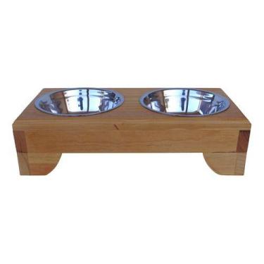 Imagem de Comedouro Pet Elevado Duplo G - Potes  Inox  Madeira Meia Lua - JM Pet