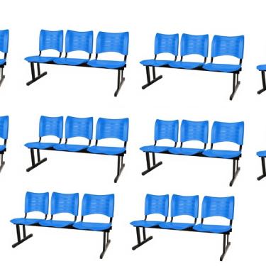 Imagem de Kit Com 10 Cadeiras Longarina Plástica 03 Lugares Cor Azul Ma