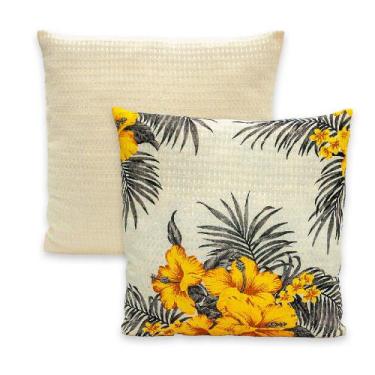 Imagem de Kit 2 Capas de Almofadas PIQUET Favinho Lisa e Estampada 40x40 C/ Zípe