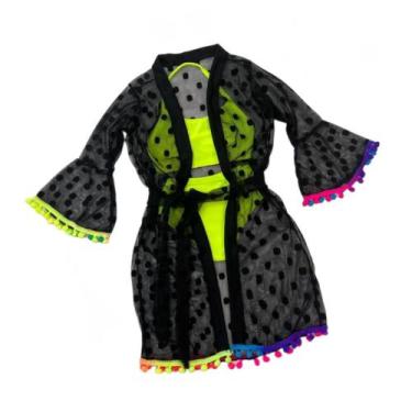 Imagem de Kit Saída De Praia Infantil E Biquíni Neon Meninas Novidade - Ak Fashi