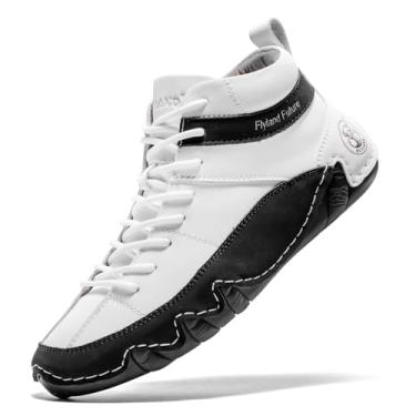 Imagem de FLYLAND Tênis masculino casual de couro, moderno, Chukka, sem cadarço, leve, cadarço e caminhada, Branco, 45