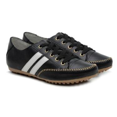 Imagem de Sapatenis Casual Listrado Haldrys Confortável e Durável, Preto, 35