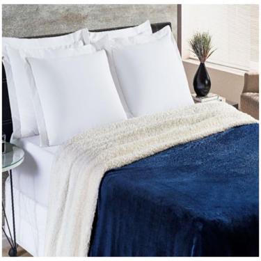 Imagem de cobertor casal queen cobertor alaska sherpa e manta flanel ( marinho )