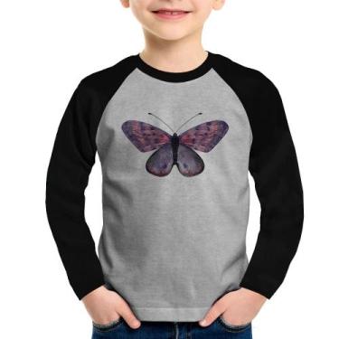 Imagem de Camiseta Raglan Infantil Borboleta Lilás Manga Longa - Foca na Moda, C