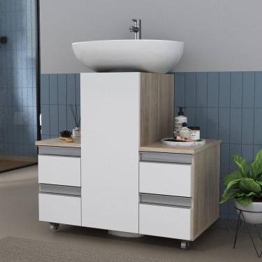 Imagem de Gabinete Banheiro Coluna Para Encaixe Madeirado Branco