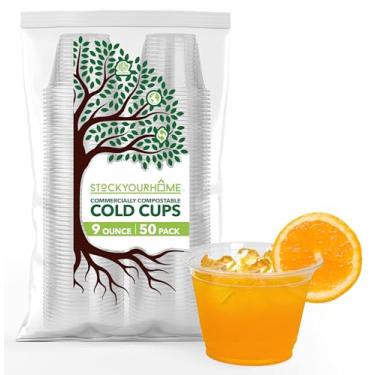 Imagem de Stock Your Home Copos de 265 ml Compostáveis Frios (50 Pacotes) à base de plantas biodegradáveis sem plástico Eco Copo de festa, ecologicamente correto reciclável descartável sustentável para amostras de água, vinho e cerveja