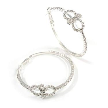 Imagem de Brincos de argola "infinito" de cristal transparente folheado a ródio - 5 cm de diâmetro