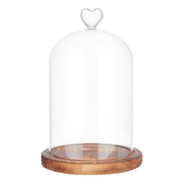 Imagem de NBEADS Cúpula de vidro de coração, frasco cloche de 21 cm de comprimento, terrário com base de madeira, caixa de cúpula decorativa para decoração de plantas, flor, aroma, vela, mesa, transparente,