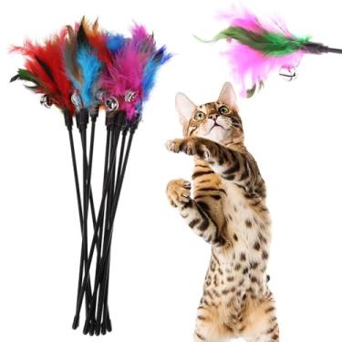 Imagem de Varinha para gatos Brinquedo Interativo Vara pra Gato Sisal Colorida Penas Plumas Varios Modelos (Penas Coloridas com Guizo Sortida)