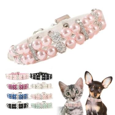 Imagem de Coleiras de pérolas PinkWhite para cães pequenos, colar luxuoso com contas de cristal de strass brilhante, joia de diamante bonita e bonita para PPP, PP, pequena, média, fêmea, gatinha, 3P