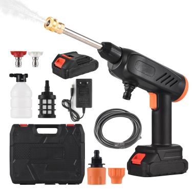 Imagem de Bulaned Lavadora de alta pressão portátil sem fio 21V máquina de lavar multifuncional portátil para limpeza de carro/descarga de pátio/ar condicionado/limpeza de cozinha/rega de jardim com 2 baterias