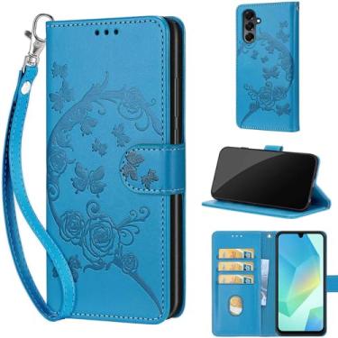 Imagem de KENHONER Capa carteira projetada para Samsung Galaxy A16 5G, capa flip feminina com suporte de couro PU em relevo, compartimentos para cartões de crédito, alça de pulso, capa para celular para Samsung