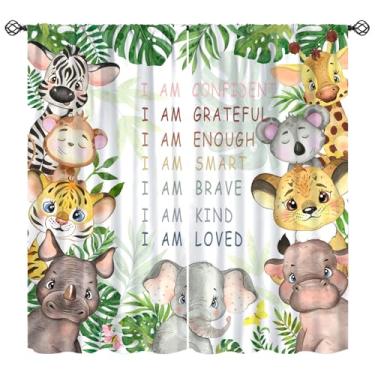 Imagem de Cortinas de animais de safári com desenhos animados, fofas, aquarela, vida selvagem, tratamentos de janela para crianças, meninos, meninas, quarto, sala de estar, citações motivacionais inspiradoras