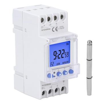 Imagem de Interruptor Temporizador Programável 12VDC Display LCD Backup de Memória para Montagem Em Trilho DIN Inclui Manual de Chave de Fenda