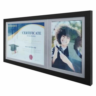 Imagem de Quadro Painel para Fotos de Formatura Certificado e Diploma com Vidro Cor:PRETO E PRATA;Tamanho:53,5X27CM