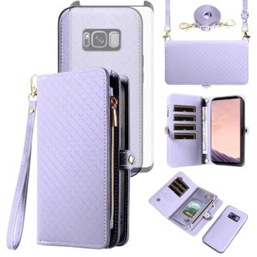Imagem de Asuwish Capa de celular para Samsung Galaxy S8 Plus carteira com zíper destacável com protetor de tela de vidro temperado alça flip suporte para cartão S8plus S 8 8plus 8S Edge S8+ SM-G955U mulheres