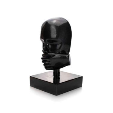 Imagem de Escultura Máscara Silêncio Em Cerâmica Grafite 25x15cm - DROSSI