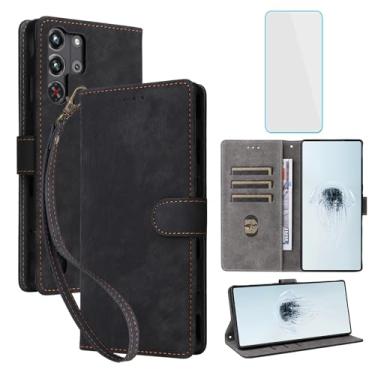 Imagem de IUQXU Capa carteira para celular ZTE Nubia Red Magic 10 Pro 5G com protetor de tela [bloqueio RFID] Suporte de cartão de couro feminino masculino capa para celular para RedMagic 10 Pro 10Pro