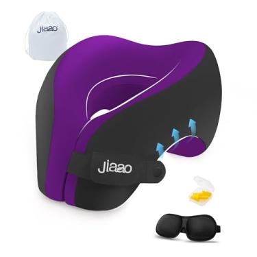 Imagem de jiaao Travesseiro de pescoço de avião, almofadas ergonômicas de viagem de espuma viscoelástica para voos longos, máscaras de olhos 3D, protetores de ouvido e bolsa de cordão portátil, travesseiro de
