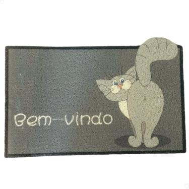 Imagem de Tapete Capacho Porta de Entrada Pets 'Bem-vindo' 100% Poliéster Emborrachado 60cm x 40cm Para Receber Com Estilo (Gato de Costas)