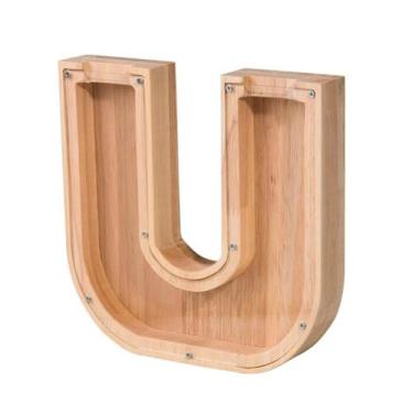 Imagem de Caixa de madeira para guardar moedas, caixa de dinheiro, cofrinho para crianças, decoração de casa - U