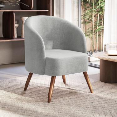 Imagem de Poltrona Decorativa Estofada e Orgânica com Pés Palito Guatemala Espresso Móveis Cinza Claro