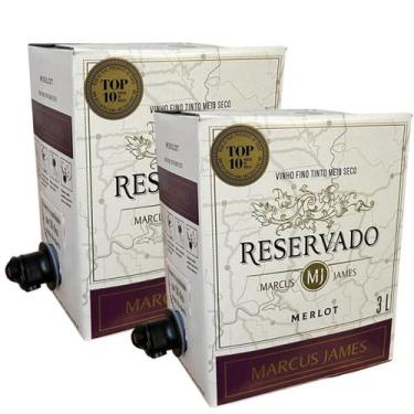 Imagem de Kit 02 Vinhos Tinto Meio Seco Merlot Marcus James 3 Litros