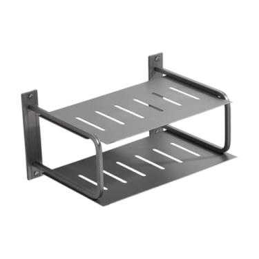 Imagem de YWJLQH 2 Camadas prateleira de projetor Montada com o roteador prateleira forte caixa de armazenamento de organizador doméstico para o jogador da sala de, Cinza