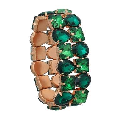 Imagem de Rumtock Pulseira elástica de cristal esmeralda de fileira dupla para casamento, noivas, vintage, joias de pulso, Small, Liga metálica, Sem Pedra Preciosa