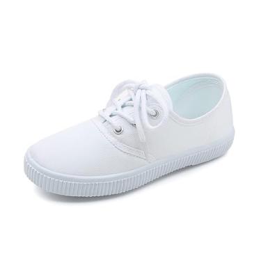 Imagem de HOVELL Tênis infantil de lona branco infantil clássico sem cadarço para meninas e meninos tênis de corrida casual, Branco/E, 22