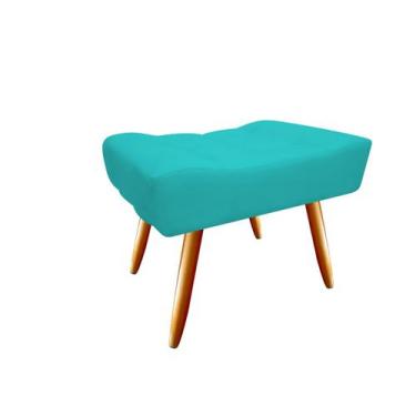 Imagem de Puff Puf Decorativo Nina Retangular Suede Azul Turquesa Pés Madeira Ms