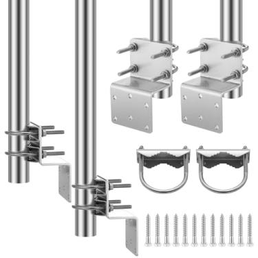 Imagem de Yaocom 2 conjuntos de acessórios técnicos de montagem em poste para antenas externas estação meteorológica com parafusos duplos em U, montagem em poste de antena Od de 3,8 cm, comprimento 49 cm
