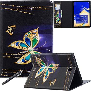 Imagem de Capa para Galaxy Tab S4 de 10,5, NewShine de couro premium, leve, com bolso para dinheiro, para tablet Samsung Galaxy Tab S4 10.5 2018, modelo SM-T830/T835/T837, borboleta preta