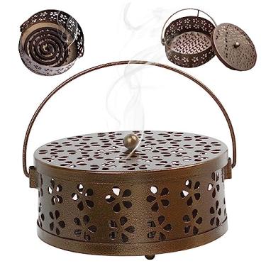 Imagem de Suporte de bobina de mosquito Suporte de bobina de incenso de metal com LIDA e alça design floral oco clássico incenso espiral portátil
