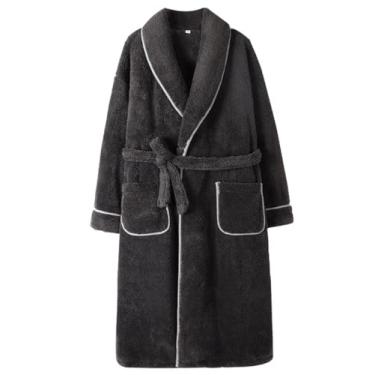 Imagem de LVTFCO Roupão de casal de flanela masculino roupão de banho feminino veludo coral espesso pijama quente roupão longo seção longa, preto-G