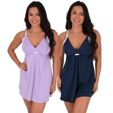 Imagem de Kit 2 Camisola Amamentação Suede Pós Parto Mamãe Bebê Fecho em Click -