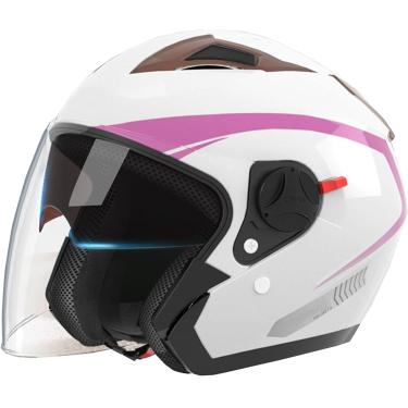 Imagem de Capacete De Motocicleta Com Alça De Liberação Rápida De Proteção Solar Meio Capacete Retrô, Capacete De Ciclomotor Versátil Com Lente Dupla Unissex - Capacetes Ade, White, Lens A