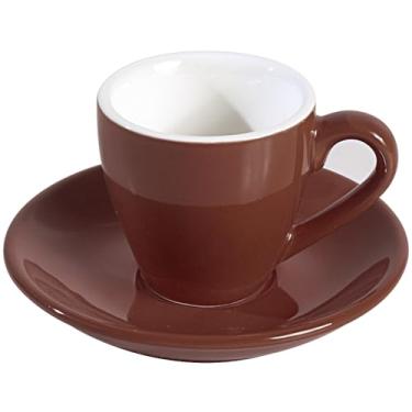 Imagem de ionEgg Xícara de café expresso de porcelana com pires, copo de café expresso, 80 ml, marrom